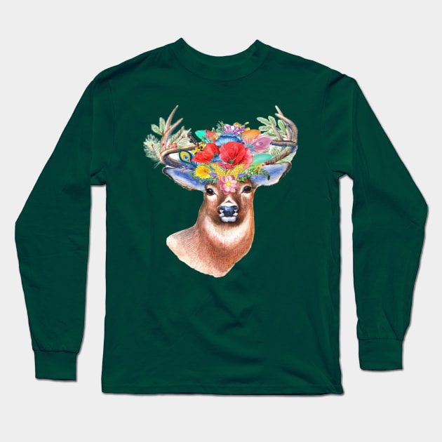 Deer Stage Wildflower T-Shirt Long Sleeve T-Shirt by Theciamikdesign